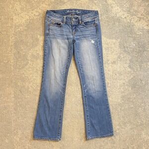 American Eagle Jeans Womens 4 Short Blue Low Rise Slim Bootcut Stretch Denim